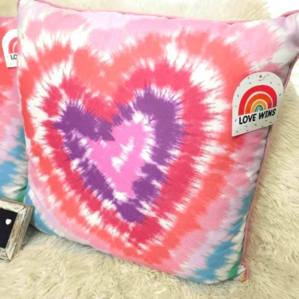 x2 LOVE WINS Girly Tie Dye Throw Pillow NWT